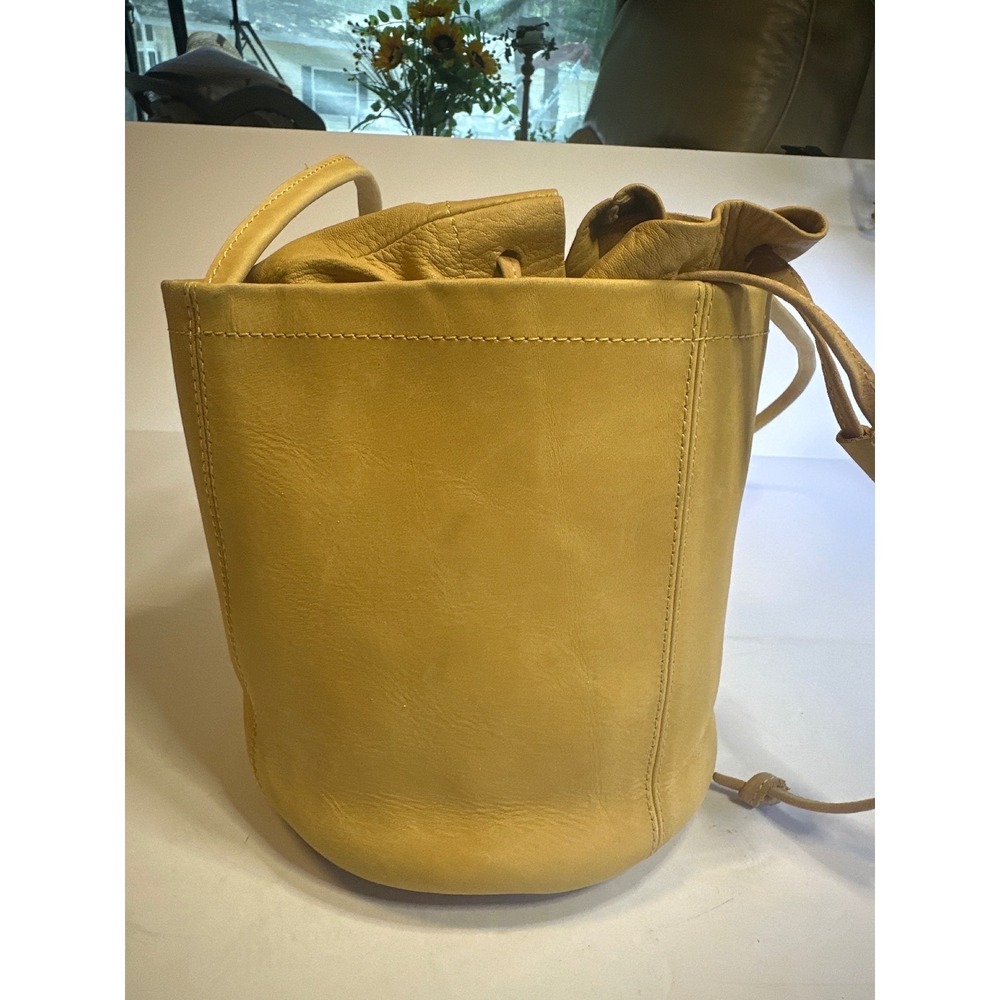 ABLE Yellow Leather Drawstring Bucket Bag Crossbody Purse Minimalist Boho